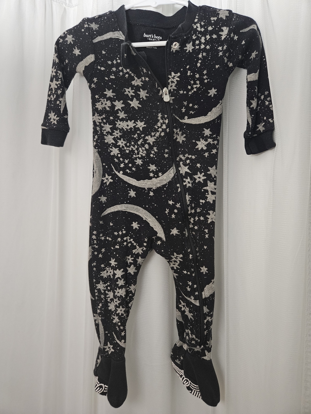 Burt's Bee's Black Star & Moon Footed One-Piece Pajamas